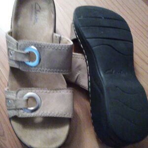 Clarks Genuine Suede Double Strap Slides